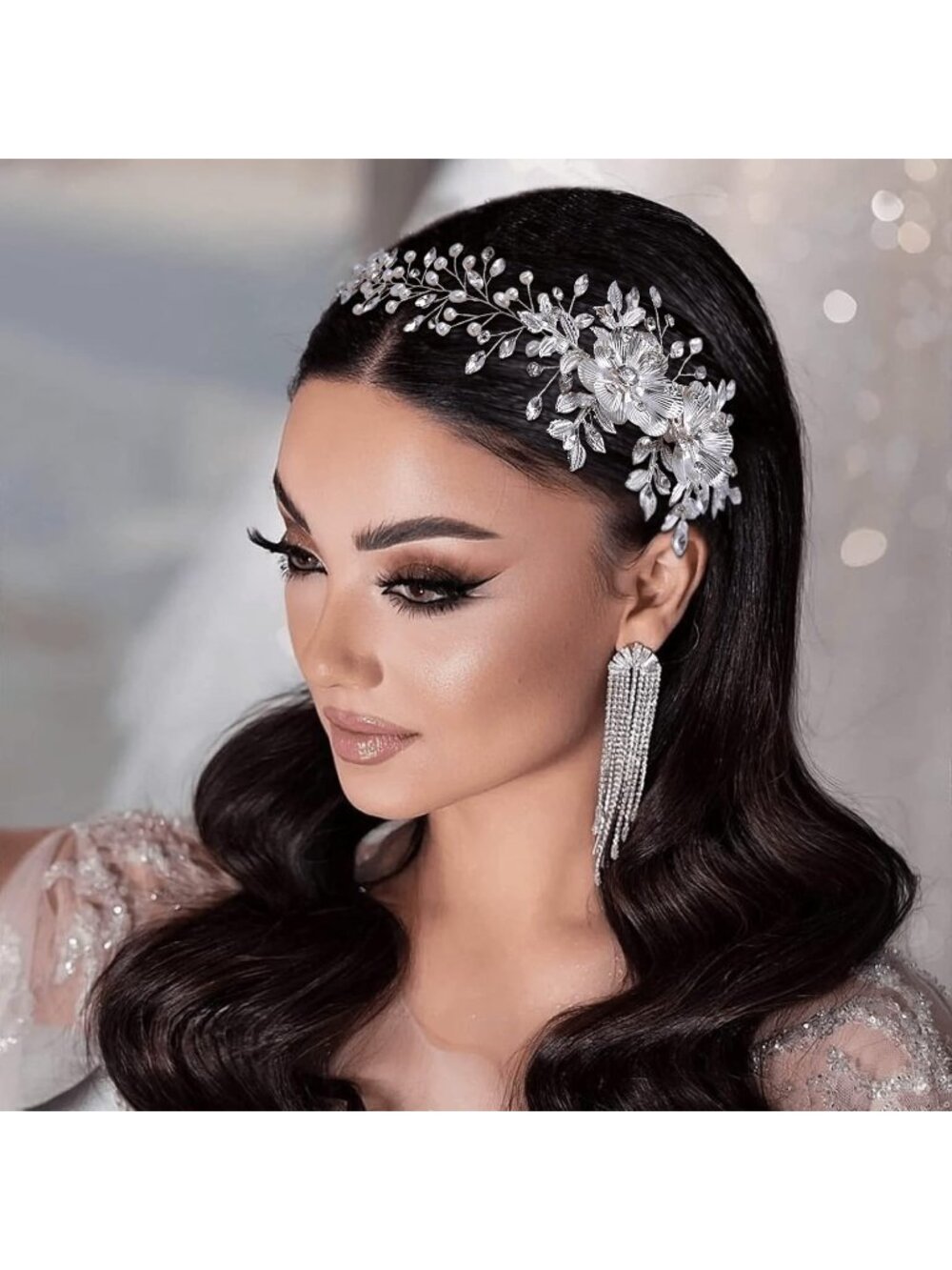 Women's Silver Handmade Rhinestone Sparkle Floral Fashion Headband
